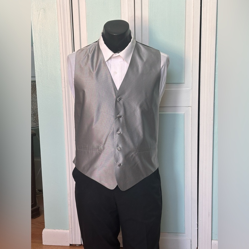 Silver Steel Chrome Herringbone Closed Back Vest Wedding Prom Men’s Medium